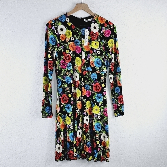 New! Alice + Olivia Delora Floral Midi Dress Flower Garden - Picture 5 of 16